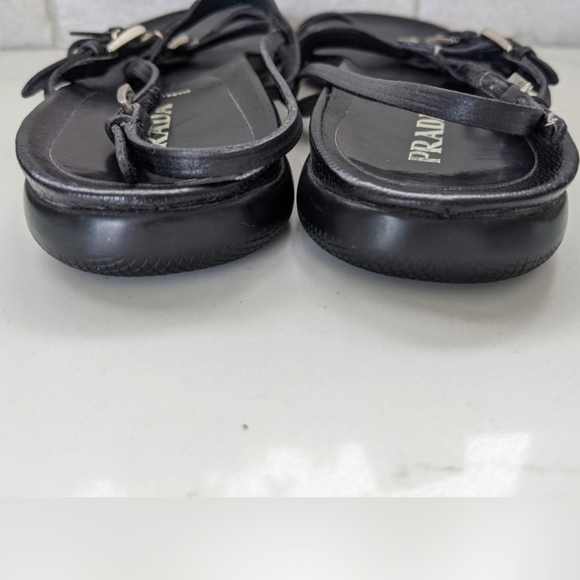 PRADA black nappa leather buckle strappy sandals - Picture 6 of 12